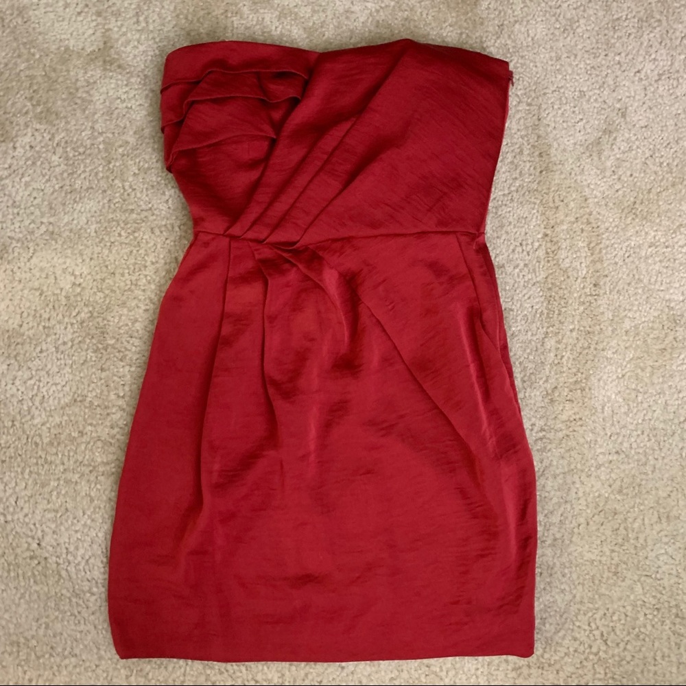 Size 0 BCBG red satin strapless formal dress